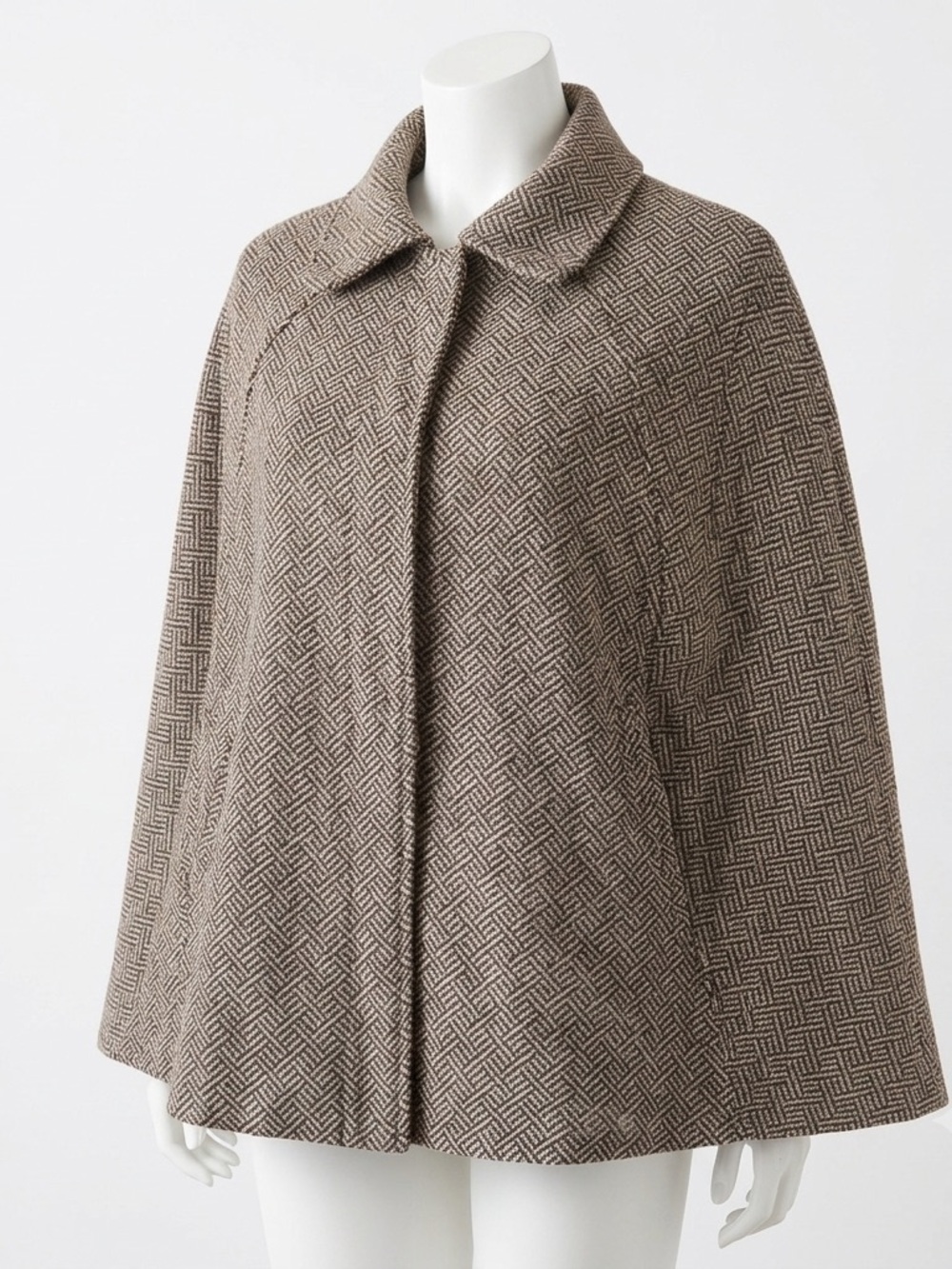 Cejon Women Geometric Cape Coat Size M/L Brown Cream Wool Blend Poncho Jacket